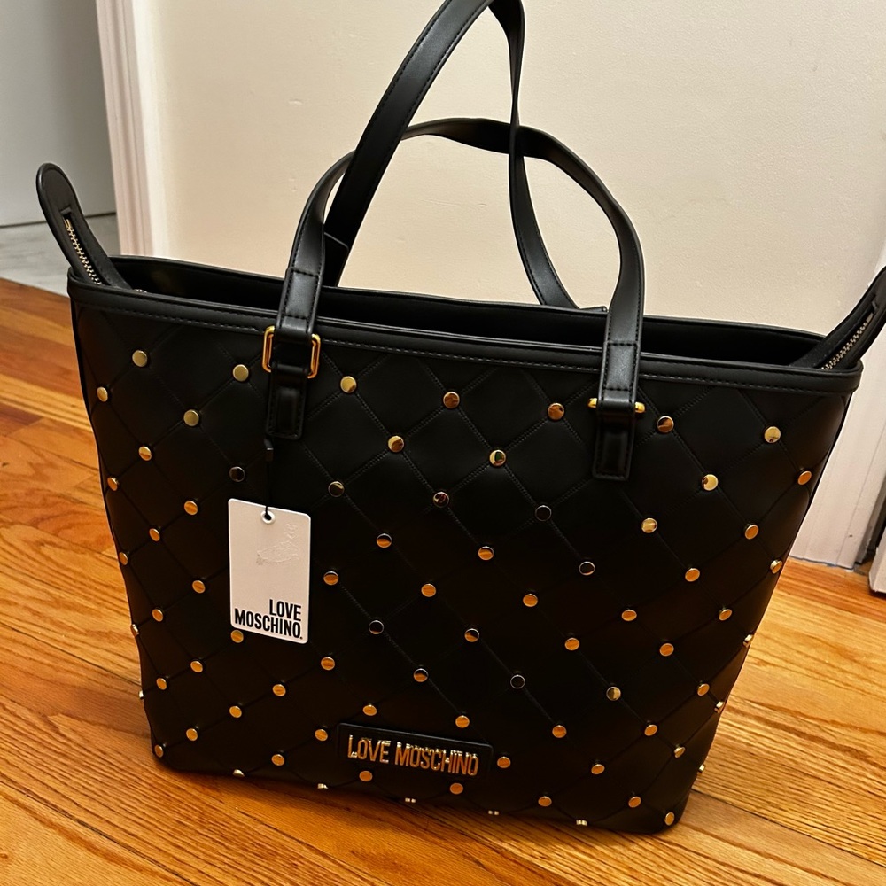 NWT Love Moschino Black Tote with Gold Accents and Shoulder Straps